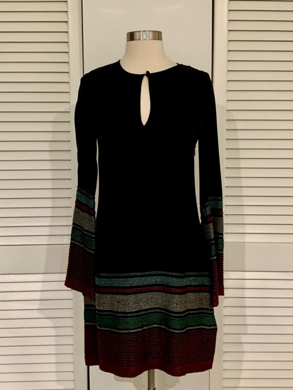 TOCCA Black Key-Hole Long-Sleeve Dress w Colorful Beading Trim 4